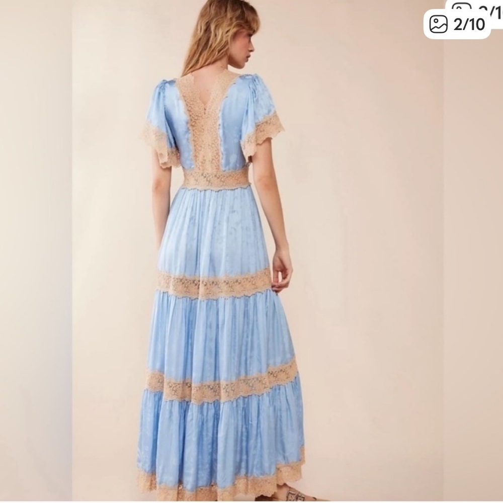 Light Blue Lace-Trim Midi Dress - Picture 3 of 5